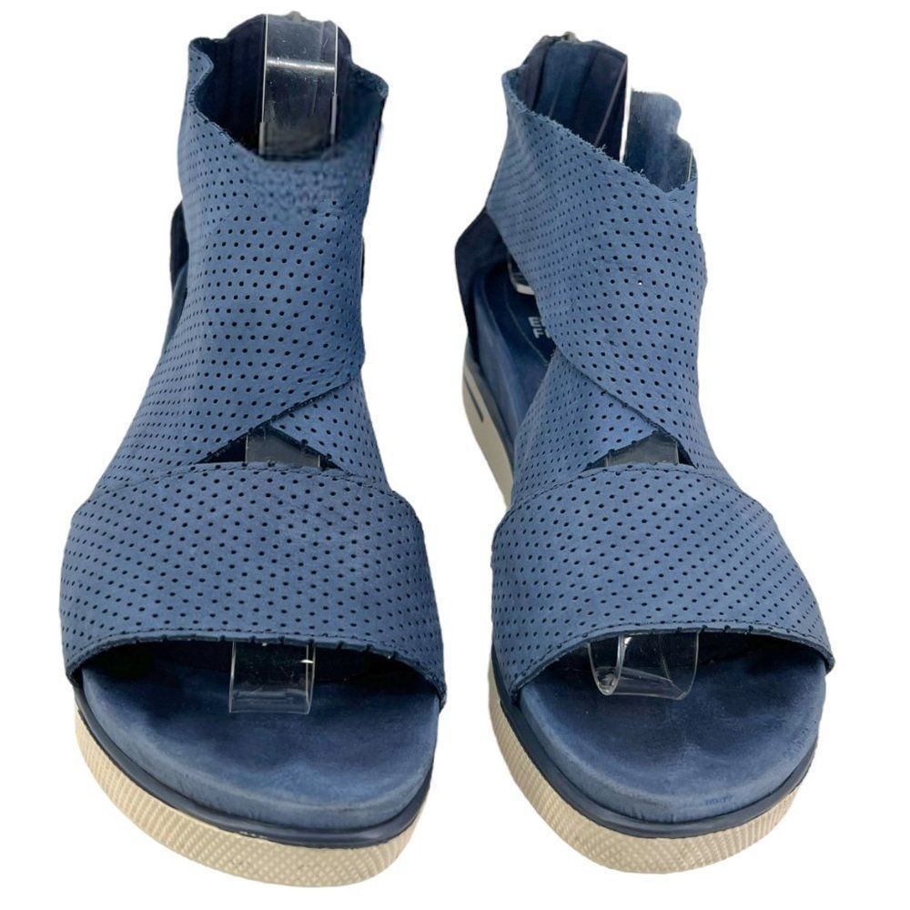 Eileen Fisher Blue Perforated Wedge Sandals - Picture 3 of 10